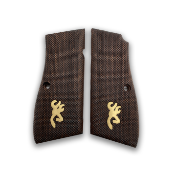 Zib Grips Silah Kabzası - Zig 14, Browning HP, High Power 14, Dik Kasa, Browning Halkalı (Halka için kesim yaptırmak için mesaj atın), Halkasız ile Uyumlu - Koyu Kahverengi Renk - Metal Logolu - BRWHPCV044L1