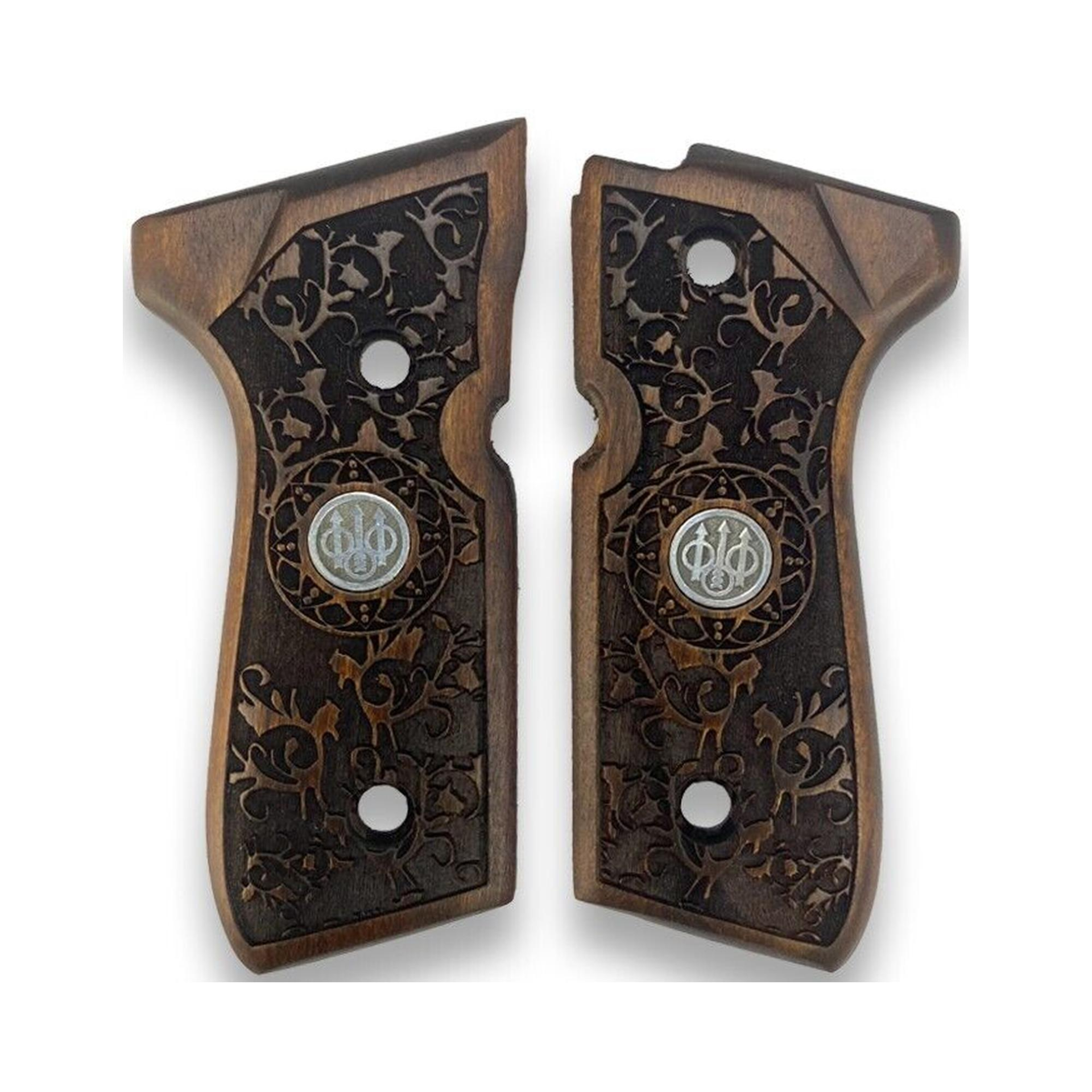 Zib Grips Silah Kabzası - Girsan Yavuz 16, Beretta F92 ile Uyumlu - Koyu Kahverengi Renk - Metal Logolu - BRTF92CV031L2