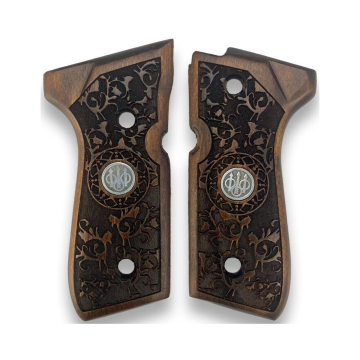 Zib Grips Silah Kabzası - Girsan Yavuz 16, Beretta F92 ile Uyumlu - Koyu Kahverengi Renk - Metal Logolu - BRTF92CV031L2