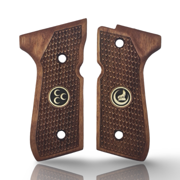 Zib Grips Silah Kabzası - Girsan Yavuz 16, Beretta F92 ile Uyumlu - Sadece vernik uygulanmış - Ceviz Ağacı - Metal Logolu - CVBRTF92SV056L1