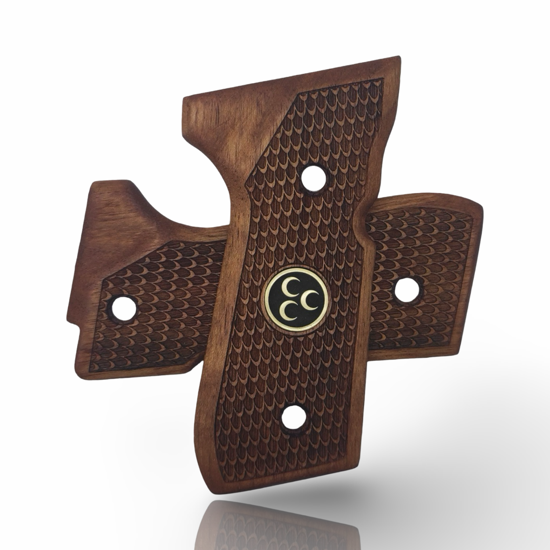 Zib Grips Silah Kabzası - Girsan Yavuz 16, Beretta F92 ile Uyumlu - Sadece vernik uygulanmış - Ceviz Ağacı - Metal Logolu - CVBRTF92SV056L1