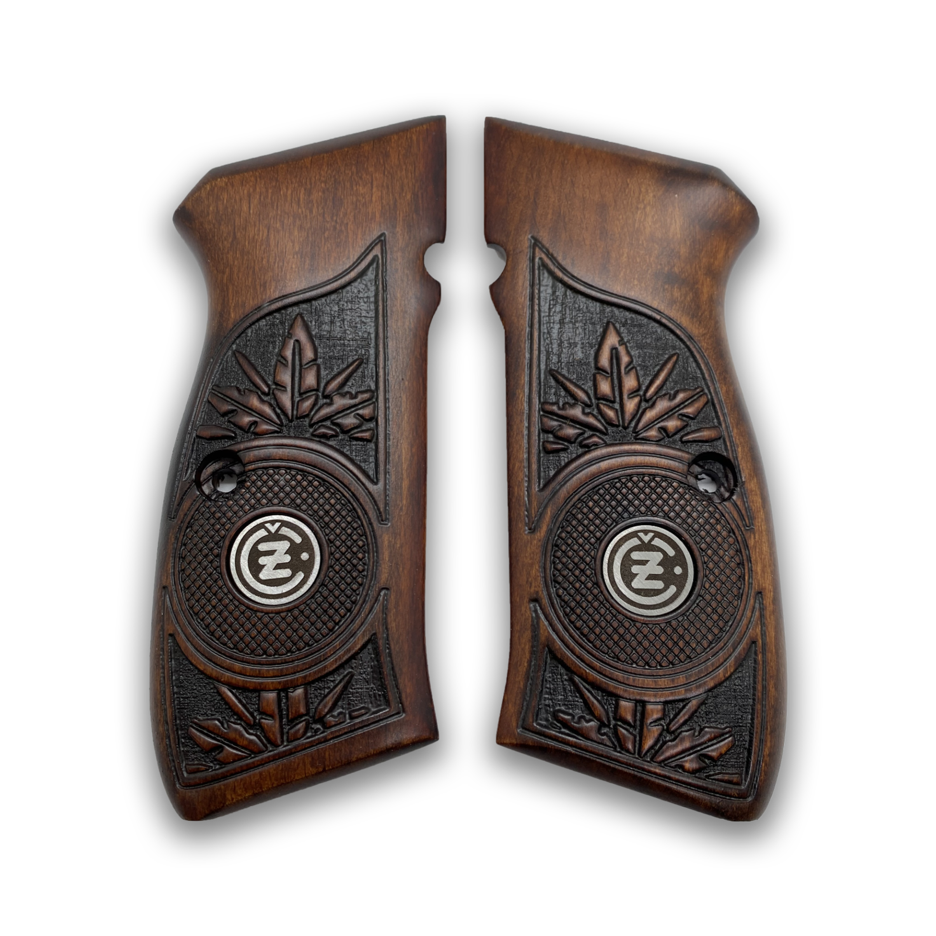 Zib Grips Silah Kabzası - CZ 75, Canik 55, S120, L120 ile Uyumlu - Koyu Kahverengi Renk - Metal Logolu - CZ75CV020L1