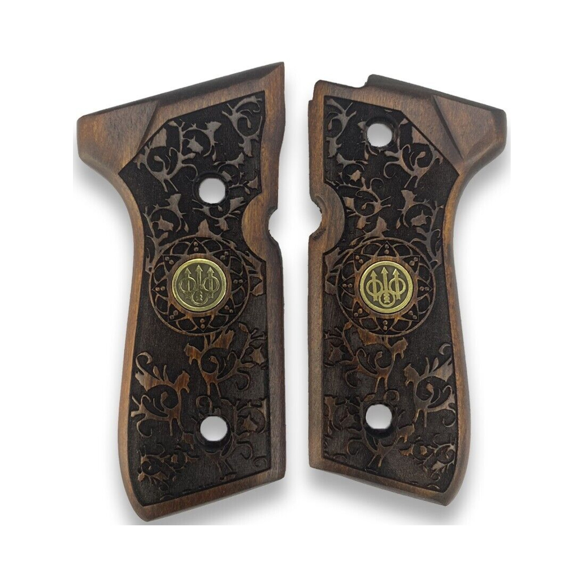Zib Grips Silah Kabzası - Girsan Yavuz 16, Beretta F92 ile Uyumlu - Koyu Kahverengi Renk - Metal Logolu - BRTF92CV031L1