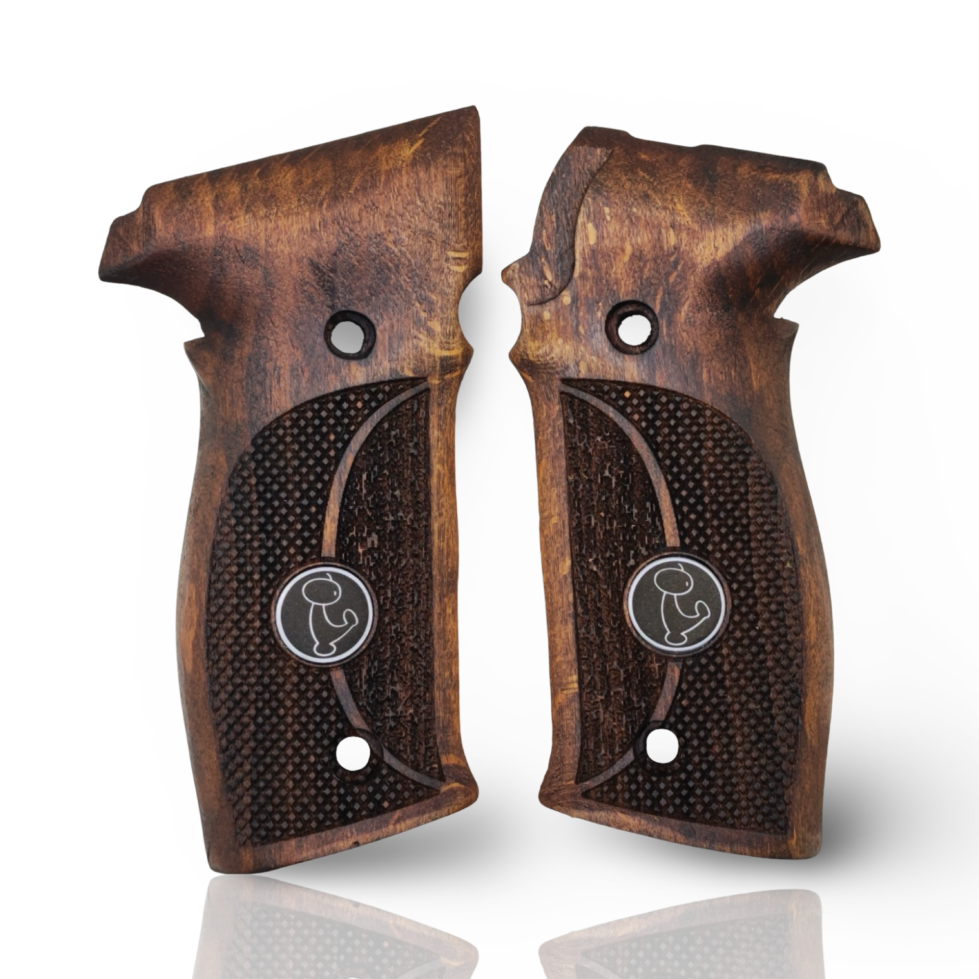 Zib Grips Silah Kabzası - Sigsauer P226 ile Uyumlu - Koyu Kahverengi Renk - Metal Logolu - SSP226CV002L1