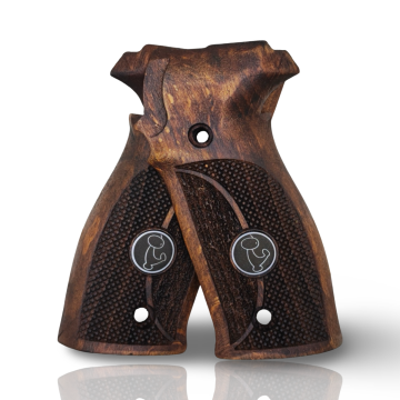 Zib Grips Silah Kabzası - Sigsauer P226 ile Uyumlu - Koyu Kahverengi Renk - Metal Logolu - SSP226CV002L1
