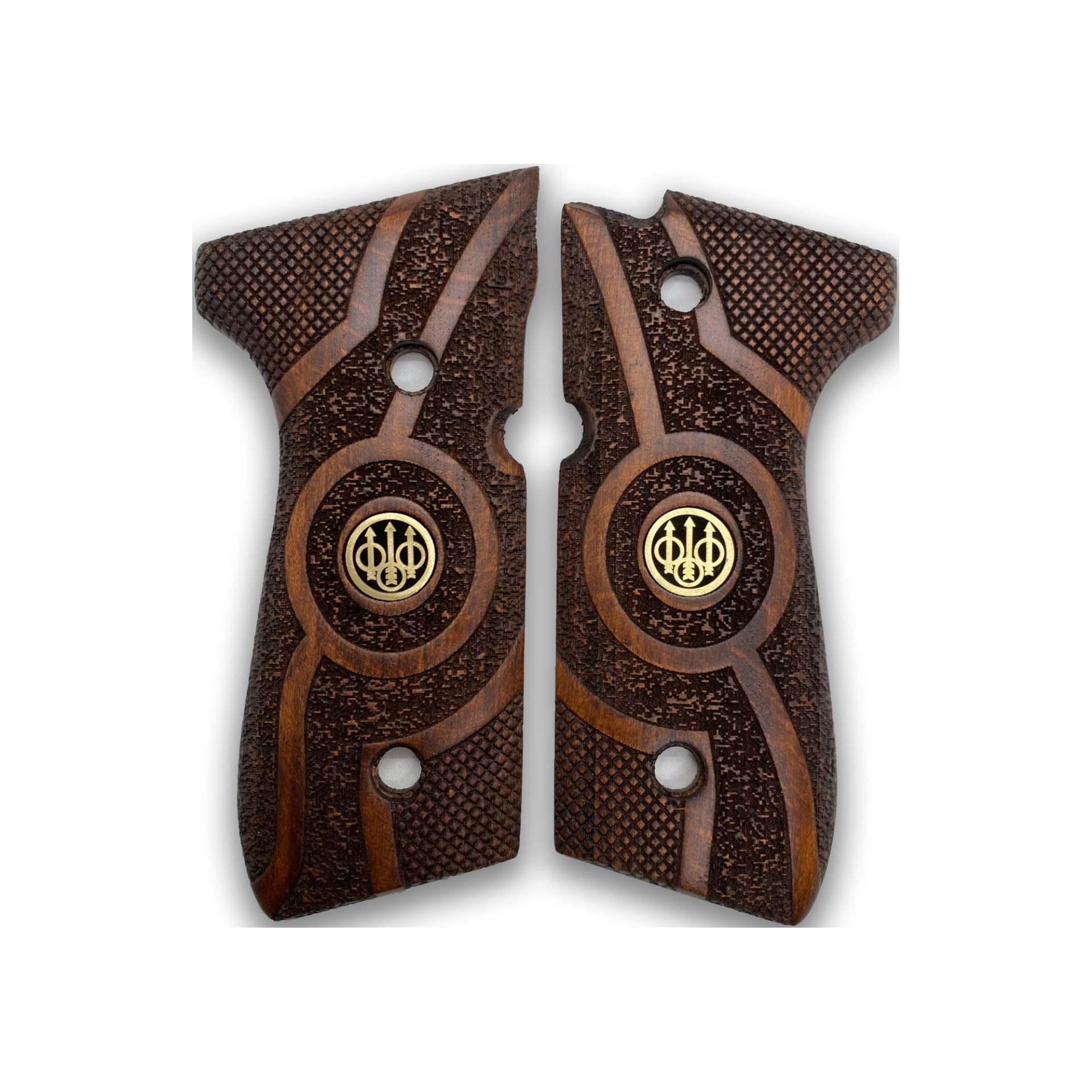 Zib Grips Silah Kabzası - Girsan Yavuz 16, Beretta F92 ile Uyumlu - Koyu Kahverengi Renk - Metal Logolu - BRTF92CV014L2