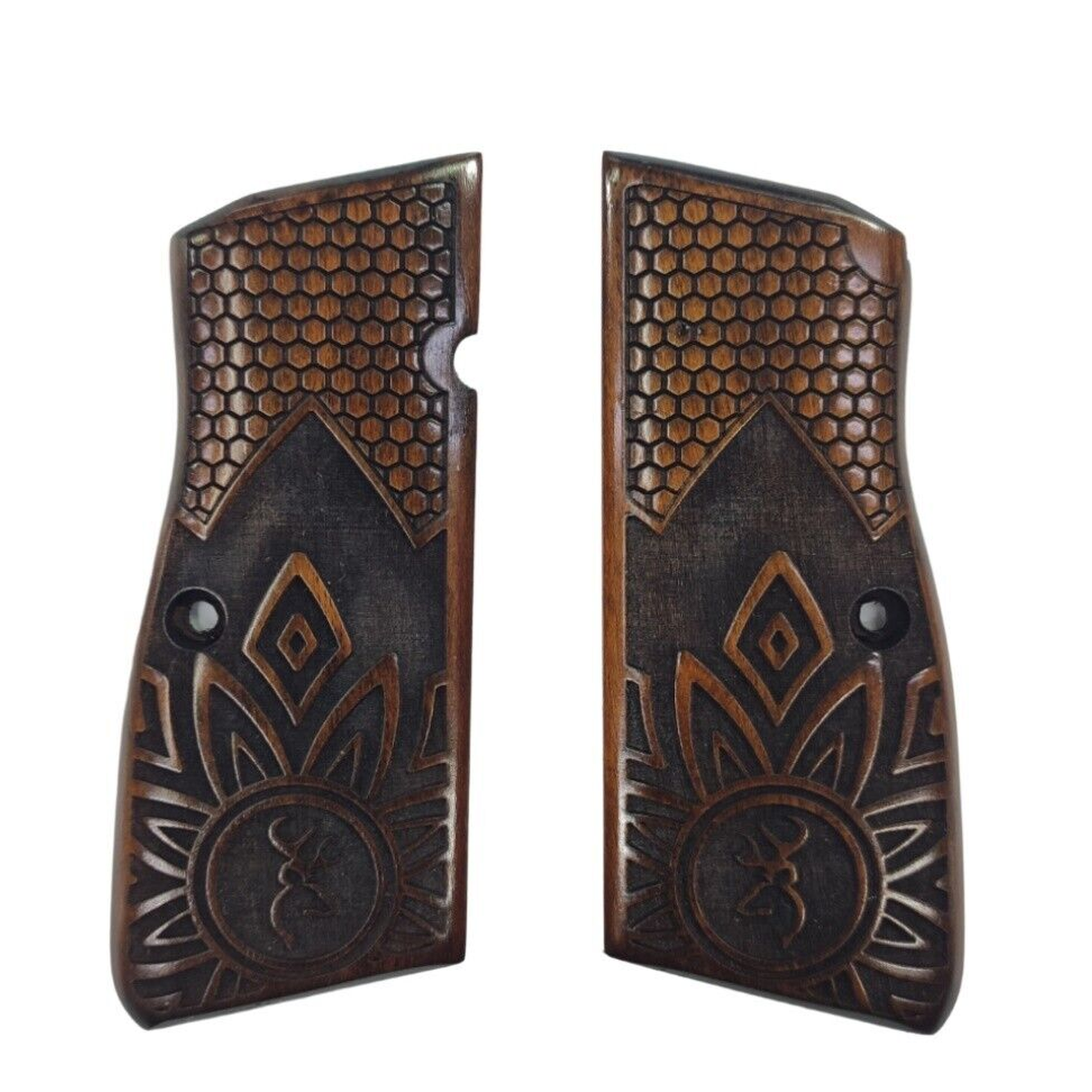 Zib Grips Silah Kabzası - Zig 14, Browning HP, High Power 14, Dik Kasa, Browning Halkalı (Halka için kesim yaptırmak için mesaj atın), Halkasız ile Uyumlu - Koyu Kahverengi Renk - BRWHPCV025