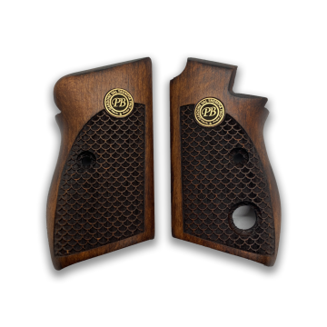 Zib Grips Silah Kabzası - Beretta Tek Düğme, 70 - 70S Puma ile Uyumlu - Koyu Kahverengi Renk - Metal Logolu - BRTM70CV006L1