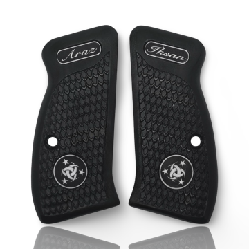 Zib Grips Silah Kabzası - CZ Kompakt, P-01 ile Uyumlu - Siyah Renk - Pleksi Malzemesinden Yapılma - Metal Logolu - PLCZCMPSY010L1