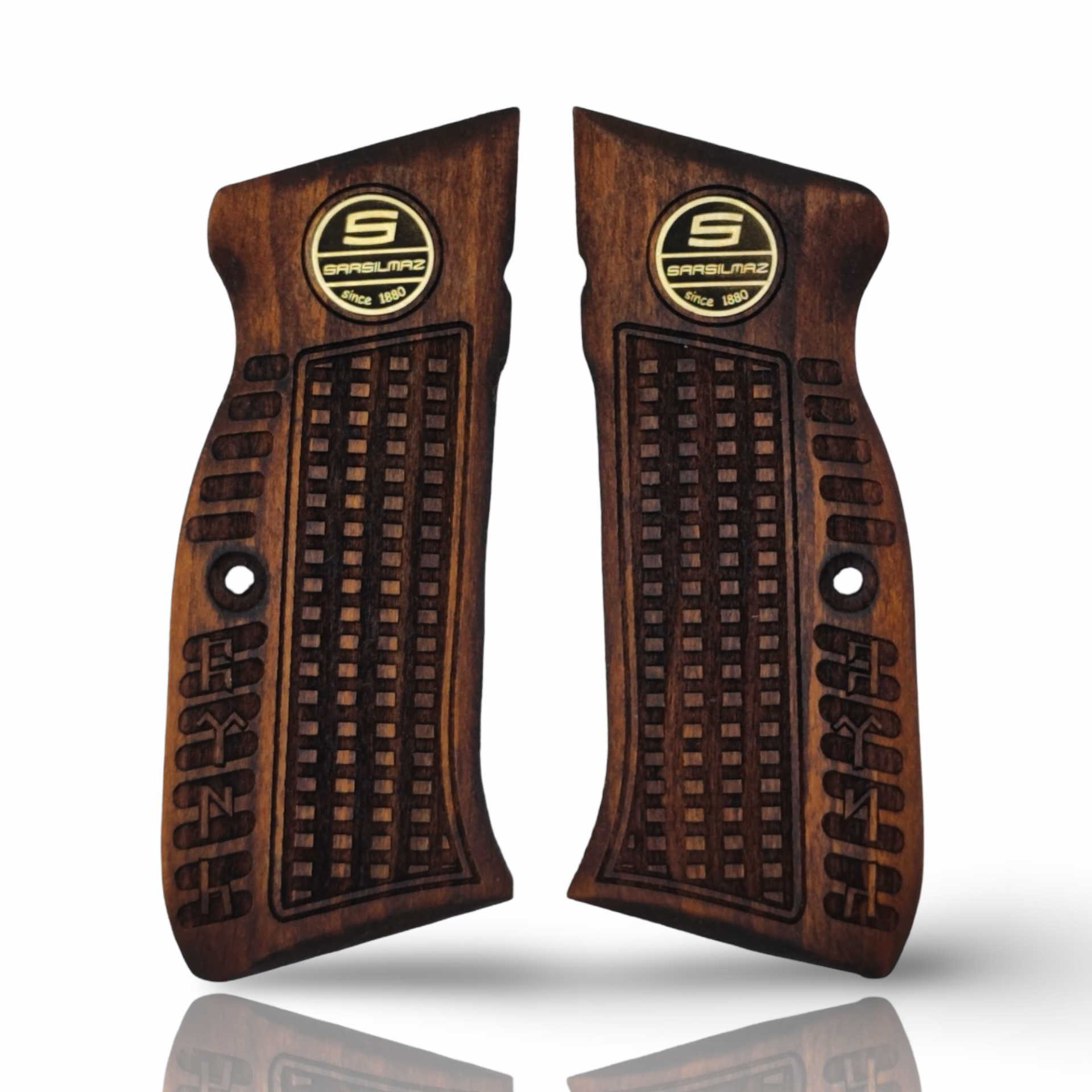 Zib Grips Silah Kabzası - Sarsılmaz Kılınç 2000 Light, Ar24, P8S, P8L ile Uyumlu - Koyu Kahverengi Renk - Metal Logolu - SRSLGTCV005L1