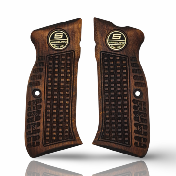 Zib Grips Silah Kabzası - Sarsılmaz Kılınç 2000 Mega, K11 ile Uyumlu - Koyu Kahverengi Renk - Metal Logolu - SRSMEGACV003L1