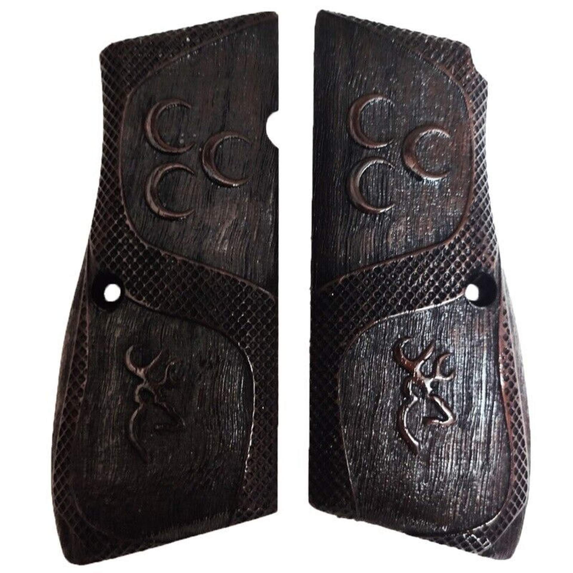 Zib Grips Silah Kabzası - Zig 14, Browning HP, High Power 14, Dik Kasa, Browning Halkalı (Halka için kesim yaptırmak için mesaj atın), Halkasız ile Uyumlu - Koyu Kahverengi Renk - BRWHPCV011