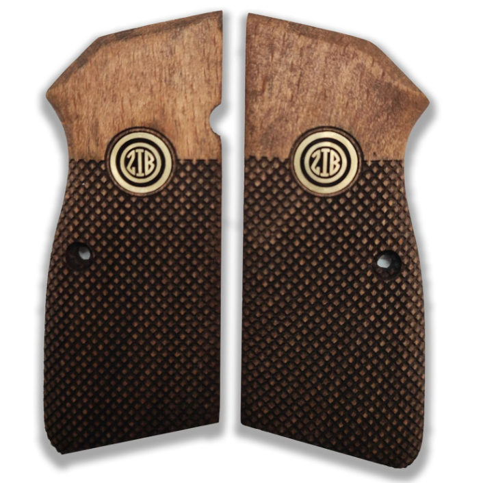 Zib Grips Silah Kabzası - Zig 14, Browning HP, High Power 14, Spor Kasa ile Uyumlu - Koyu Kahverengi Renk - Metal Logolu - BRWHPSCV012L3