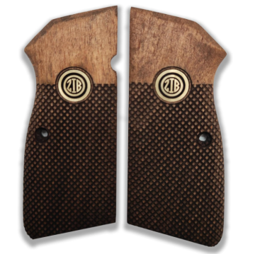 Zib Grips Silah Kabzası - Zig 14, Browning HP, High Power 14, Spor Kasa ile Uyumlu - Koyu Kahverengi Renk - Metal Logolu - BRWHPSCV012L3
