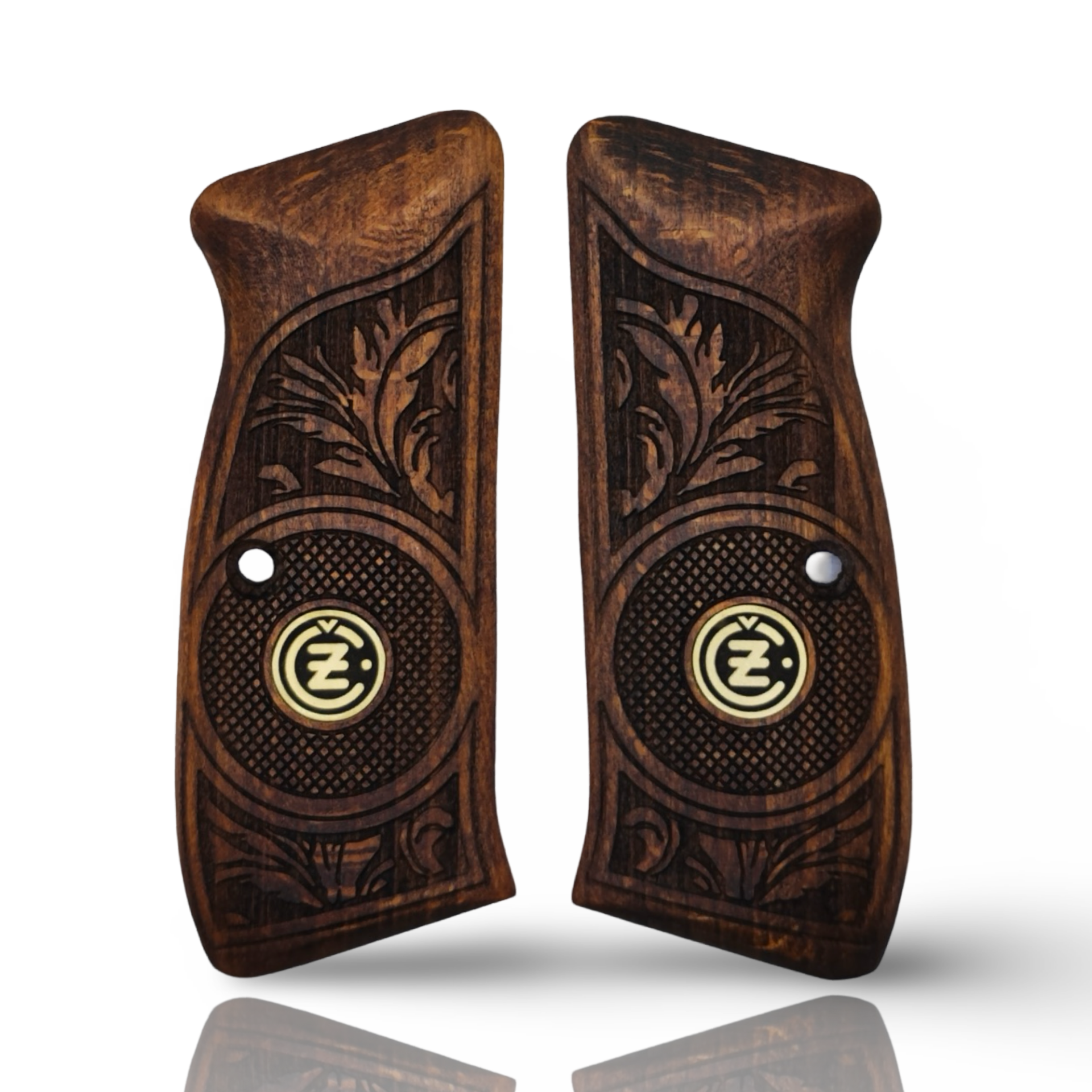 Zib Grips Silah Kabzası - CZ 75, Canik 55 ile Uyumlu - Koyu Kahverengi Renk - Metal Logolu - CZ75OCV001L1
