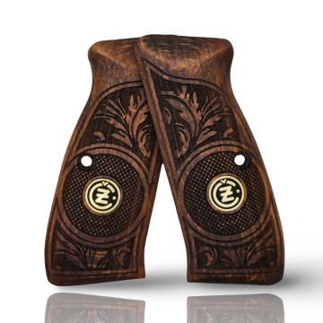 Zib Grips Silah Kabzası - CZ 75, Canik 55 ile Uyumlu - Koyu Kahverengi Renk - Metal Logolu - CZ75OCV001L1