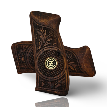 Zib Grips Silah Kabzası - CZ 75, Canik 55 ile Uyumlu - Koyu Kahverengi Renk - Metal Logolu - CZ75OCV001L1