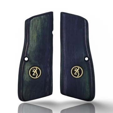 Zib Grips Silah Kabzası - Zig 14, Browning HP, High Power 14, Dik Kasa, Browning Halkalı (Halka için kesim yaptırmak için mesaj atın), Halkasız ile Uyumlu - Sadece vernik uygulanmış - Lamine Malzemesinden Yapılma - Metal Logolu - LMBRWHPSV055L1