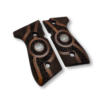 Zib Grips Silah Kabzası - Girsan Yavuz 16, Beretta F92 ile Uyumlu - Koyu Kahverengi Renk - Metal Logolu - BRTF92CV014L3