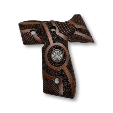 Zib Grips Silah Kabzası - Girsan Yavuz 16, Beretta F92 ile Uyumlu - Koyu Kahverengi Renk - Metal Logolu - BRTF92CV014L3