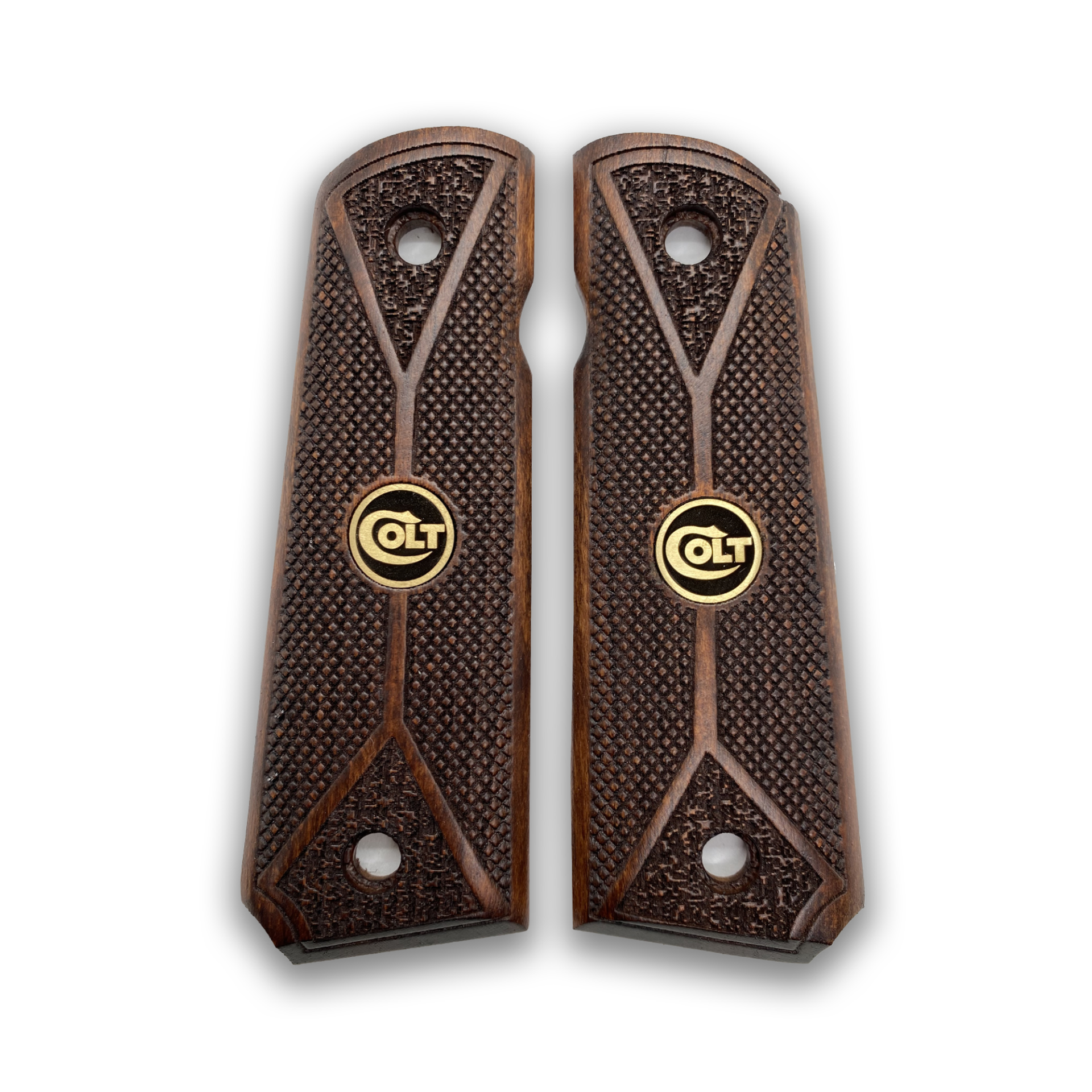 Zib Grips Silah Kabzası - Colt 1911, Girsan MC 1911 ile Uyumlu - Koyu Kahverengi Renk - Metal Logolu - CLT1911CV061L1