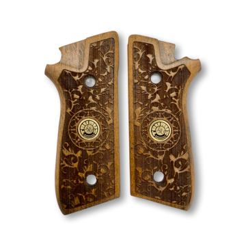 Zib Grips Silah Kabzası - Cybergun, Taurus PT92 ile Uyumlu - Açık Kahverengi Renk - Metal Logolu - TRSPT92UC004L1