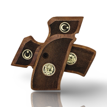 Zib Grips Silah Kabzası - CZ 75, Canik 55, S120, L120 ile Uyumlu - Sadece vernik uygulanmış - Ceviz Ağacı - Metal Logolu - CVCZ75SV078L1