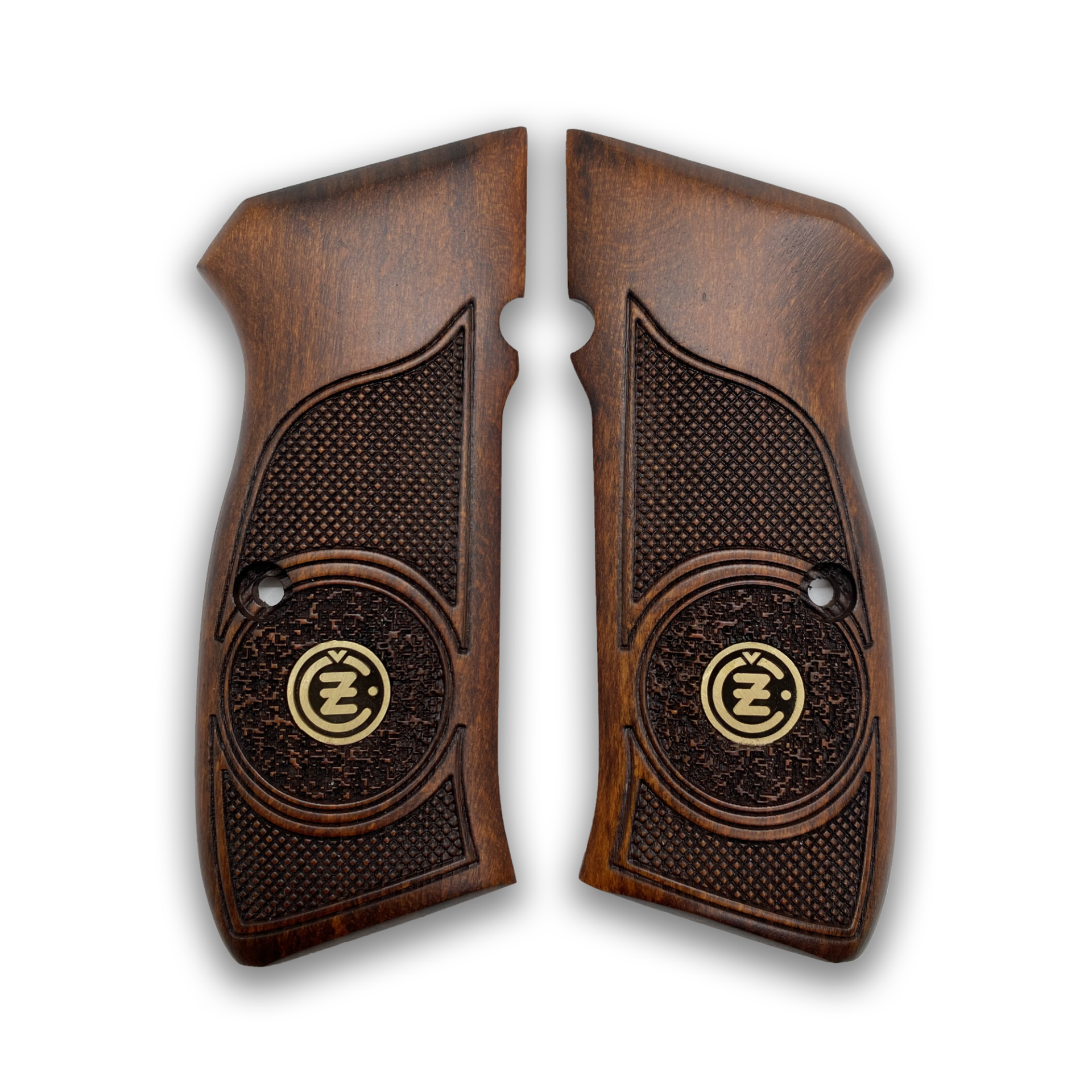 Zib Grips Silah Kabzası - CZ 75, Canik 55, S120, L120 ile Uyumlu - Koyu Kahverengi Renk - Metal Logolu - CZ75CV012L1