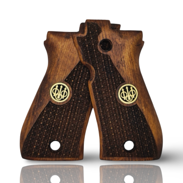 Zib Grips Silah Kabzası - Beretta F81/F84, Fatih 13 ile Uyumlu - Koyu Kahverengi Renk - Metal Logolu - BRTF81CV011L1