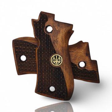 Zib Grips Silah Kabzası - Beretta F81/F84, Fatih 13 ile Uyumlu - Koyu Kahverengi Renk - Metal Logolu - BRTF81CV011L1