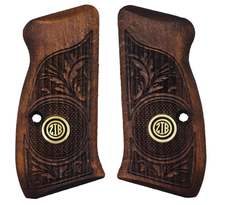 Zib Grips Silah Kabzası - CZ Kompakt, P-01 ile Uyumlu - Koyu Kahverengi Renk - Metal Logolu - CZCMPCV006L3