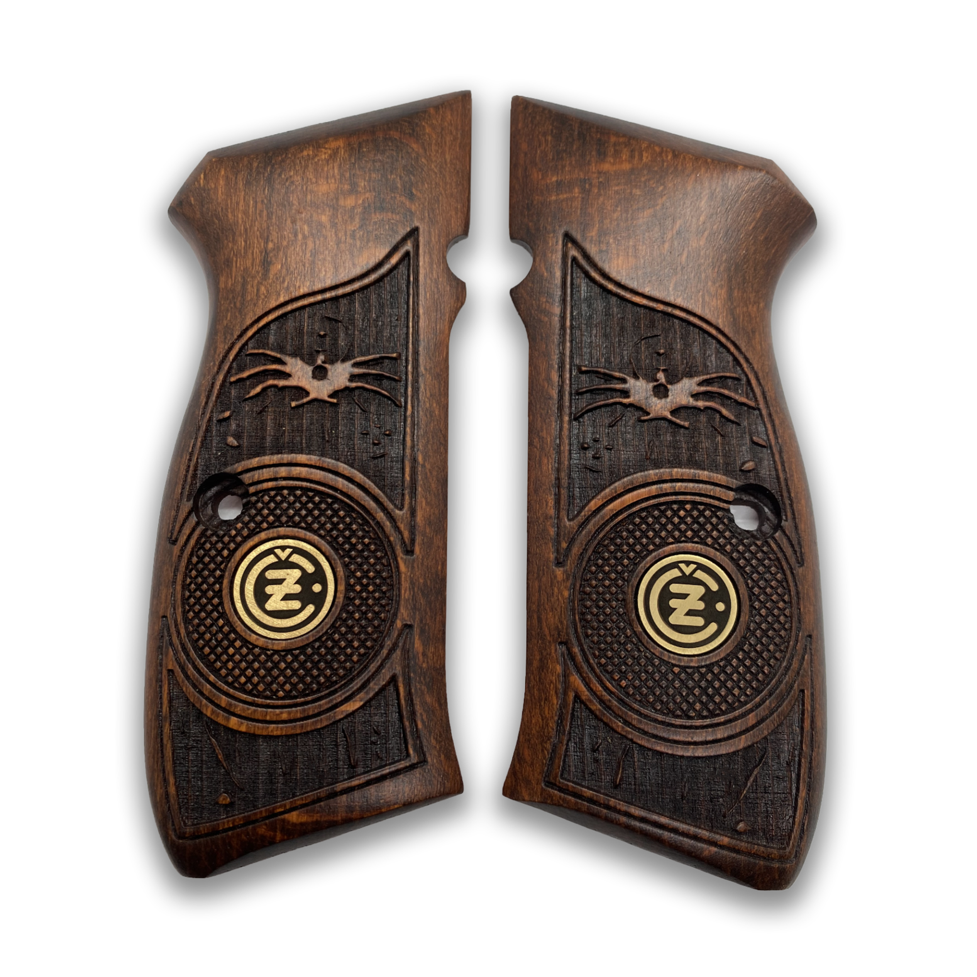 Zib Grips Silah Kabzası - CZ 75, Canik 55, S120, L120 ile Uyumlu - Koyu Kahverengi Renk - Metal Logolu - CZ75CV027L1