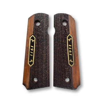 Zib Grips Silah Kabzası - Colt 1911, Girsan MC 1911 ile Uyumlu - Koyu Kahverengi Renk - Metal Logolu - CLT1911CV032L2