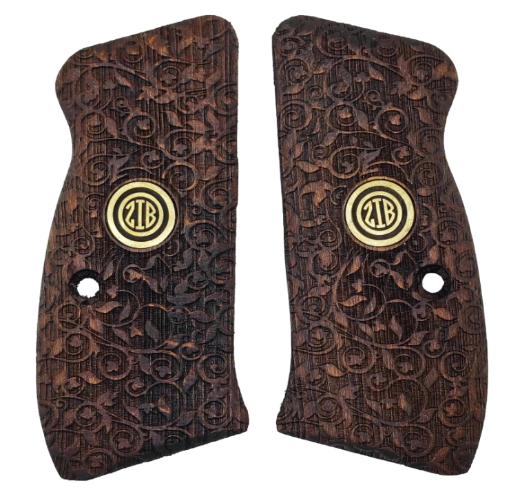 Zib Grips Silah Kabzası - CZ Kompakt, P-01 ile Uyumlu - Koyu Kahverengi Renk - Metal Logolu - CZCMPCV013L1