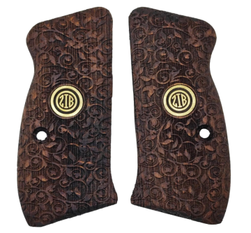 Zib Grips Silah Kabzası - CZ Kompakt, P-01 ile Uyumlu - Koyu Kahverengi Renk - Metal Logolu - CZCMPCV013L1