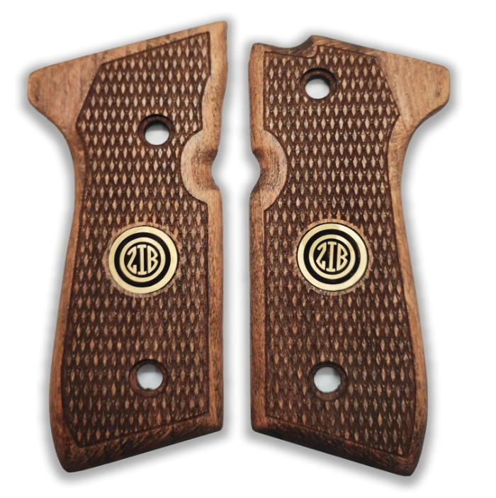 Zib Grips Silah Kabzası - Girsan Yavuz 16, Beretta F92 ile Uyumlu - Koyu Kahverengi Renk - Metal Logolu - BRTF92CV030L2