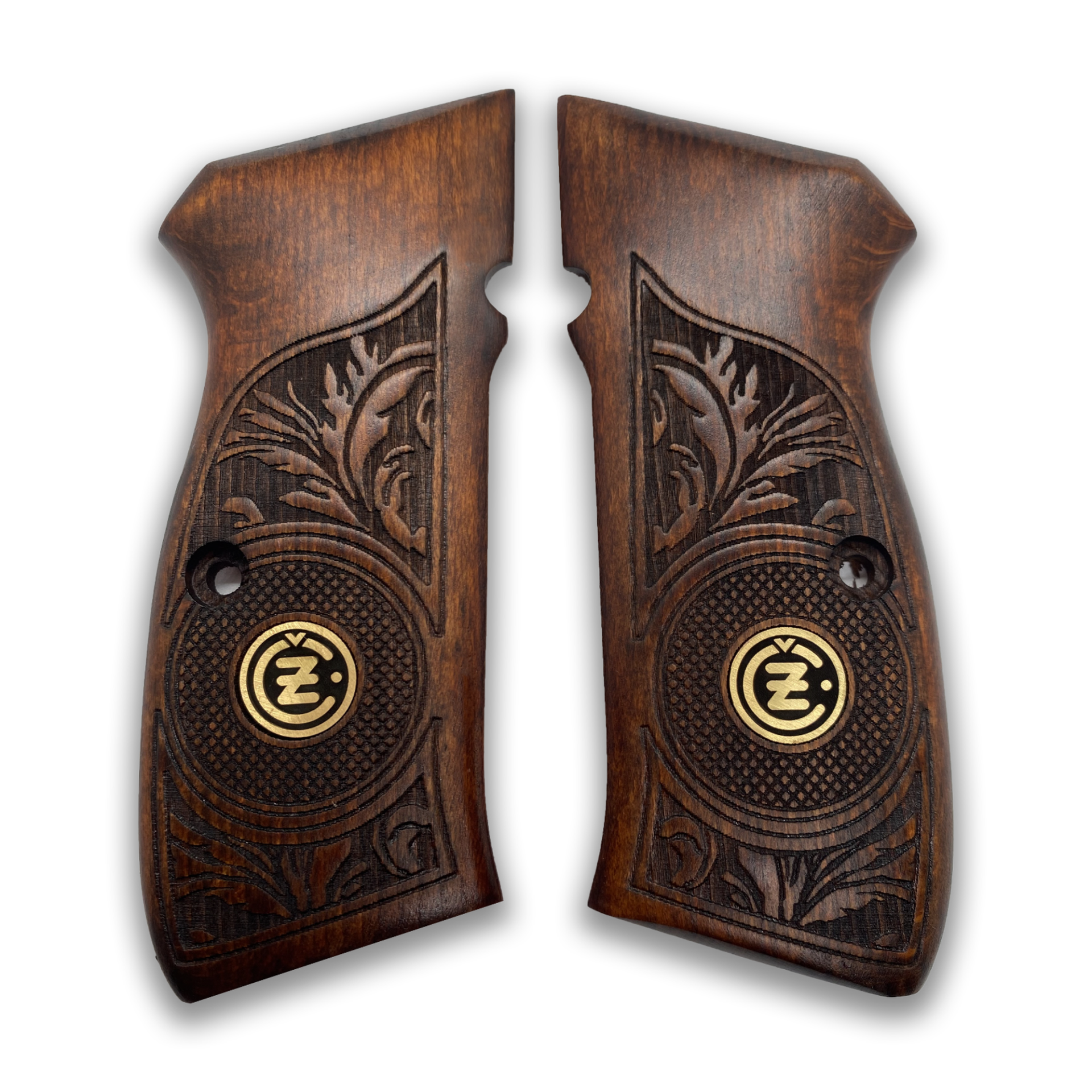Zib Grips Silah Kabzası - CZ 75, Canik 55, S120, L120 ile Uyumlu - Koyu Kahverengi Renk - Metal Logolu - CZ75CV005L1