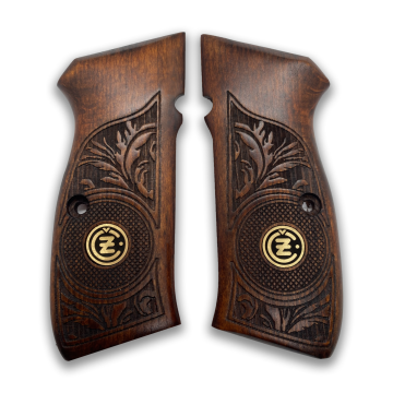 Zib Grips Silah Kabzası - CZ 75, Canik 55, S120, L120 ile Uyumlu - Koyu Kahverengi Renk - Metal Logolu - CZ75CV005L1