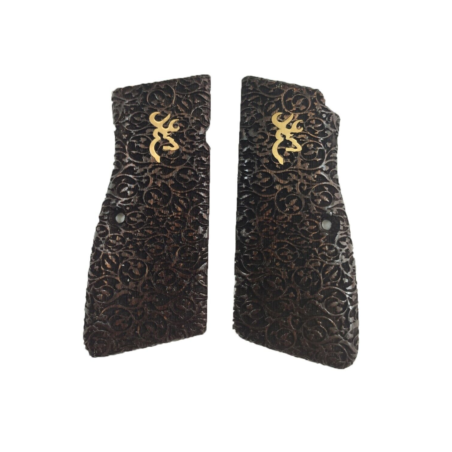 Zib Grips Silah Kabzası - Zig 14, Browning HP, High Power 14, Dik Kasa, Browning Halkalı (Halka için kesim yaptırmak için mesaj atın), Halkasız ile Uyumlu - Koyu Kahverengi Renk - Metal Logolu - BRWHPCV040L1