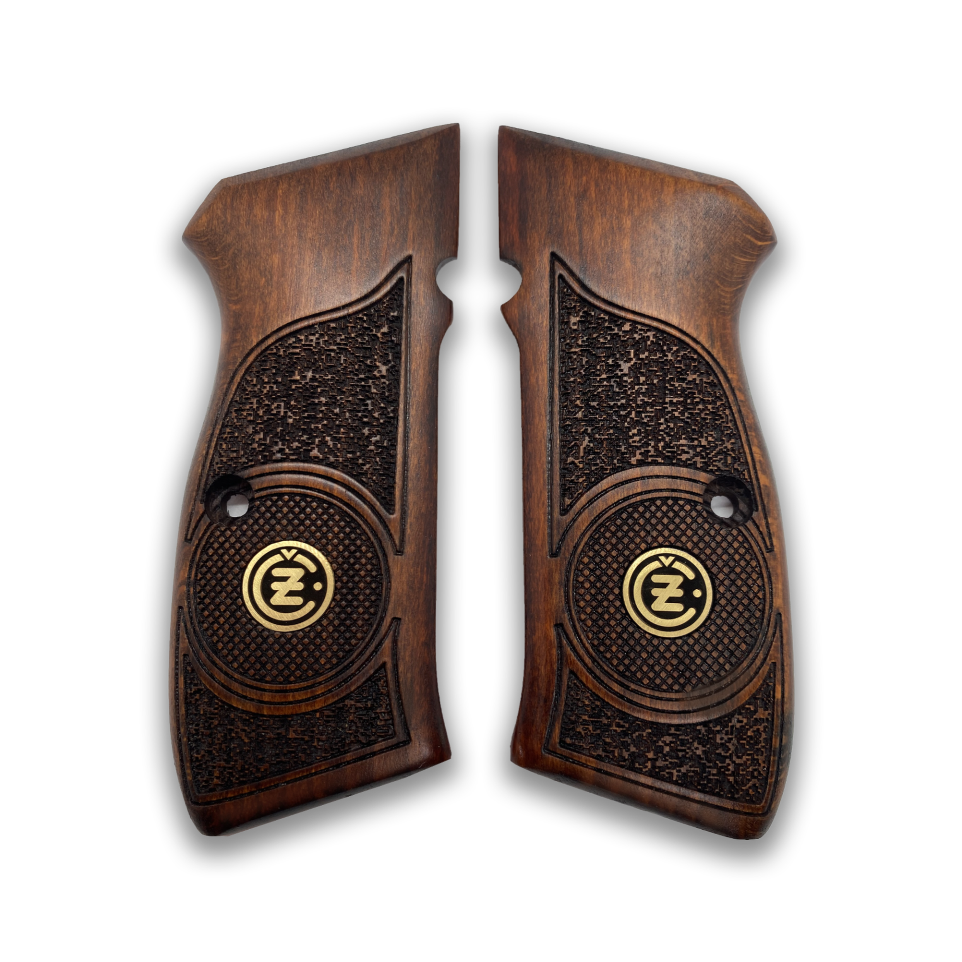 Zib Grips Silah Kabzası - CZ 75, Canik 55, S120, L120 ile Uyumlu - Koyu Kahverengi Renk - Metal Logolu - CZ75CV004L1