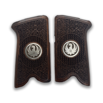 Zib Grips Silah Kabzası - Ruger P85 Serisi ile Uyumlu - Koyu Kahverengi Renk - Metal Logolu - RGRP85CV002L1