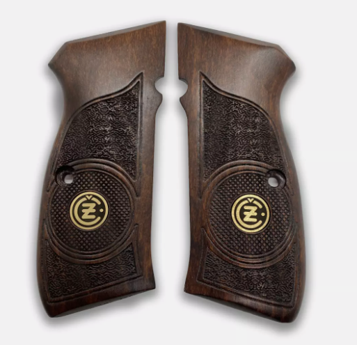 Zib Grips Silah Kabzası - CZ 75, Canik 55, S120, L120 ile Uyumlu - Koyu Kahverengi Renk - Metal Logolu - CZ75CV067L1