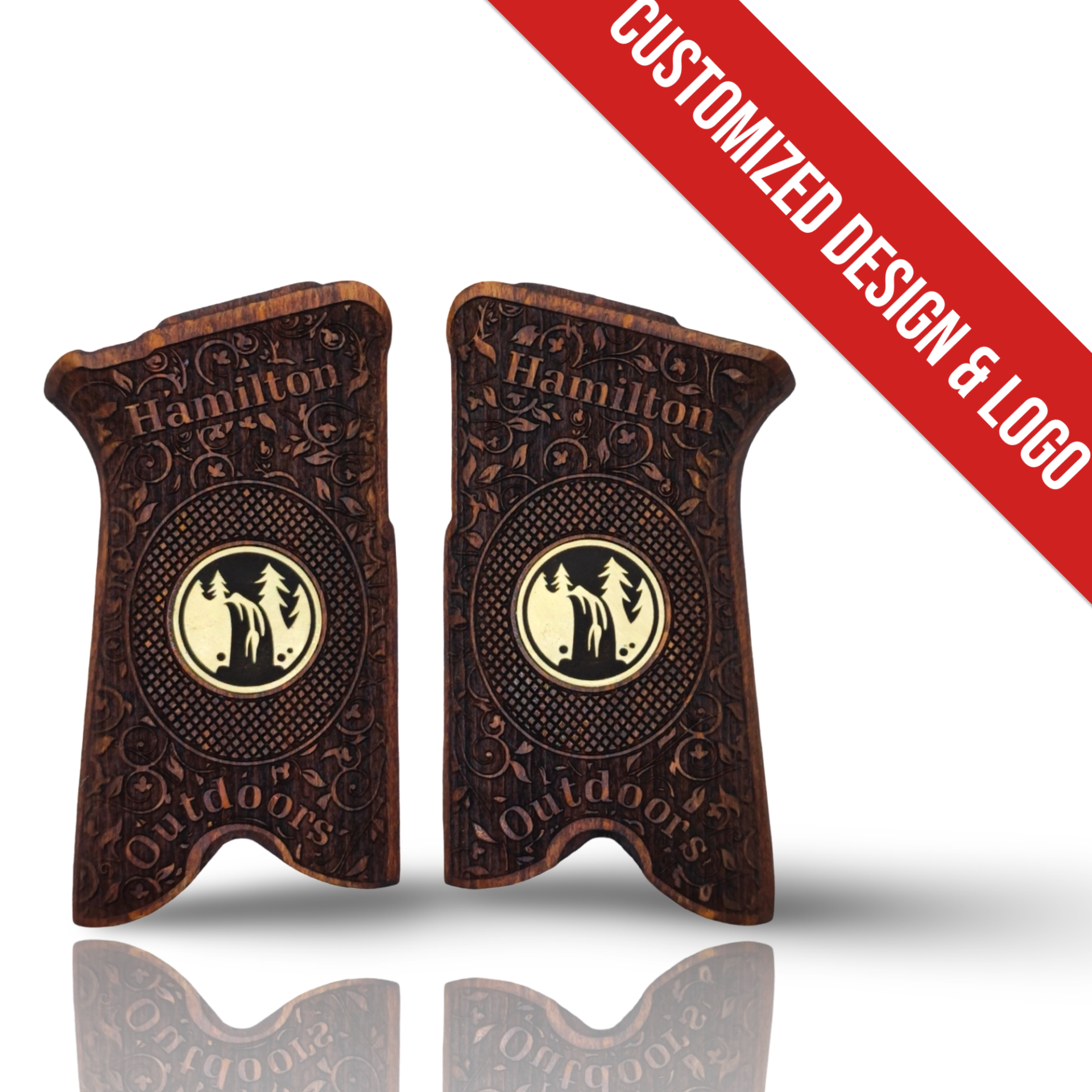 Zib Grips Silah Kabzası - Ruger P85 Serisi ile Uyumlu - Koyu Kahverengi Renk - Metal Logolu - RGRP85CV013L1