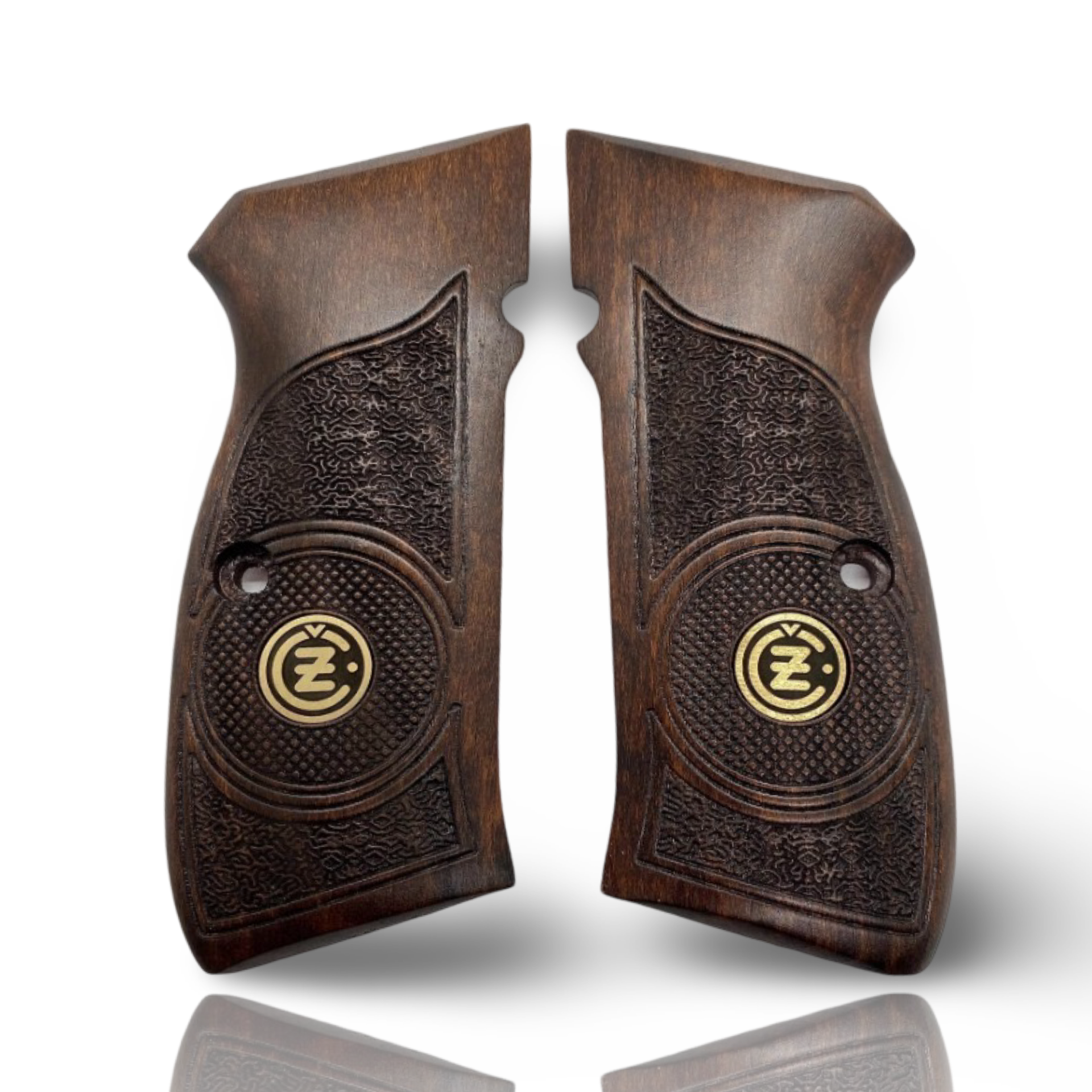 Zib Grips Silah Kabzası - CZ 75, Canik 55, S120, L120 ile Uyumlu - Koyu Kahverengi Renk - Metal Logolu - CZ75CV017L1