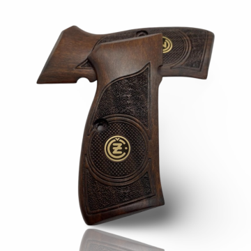 Zib Grips Silah Kabzası - CZ 75, Canik 55, S120, L120 ile Uyumlu - Koyu Kahverengi Renk - Metal Logolu - CZ75CV017L1