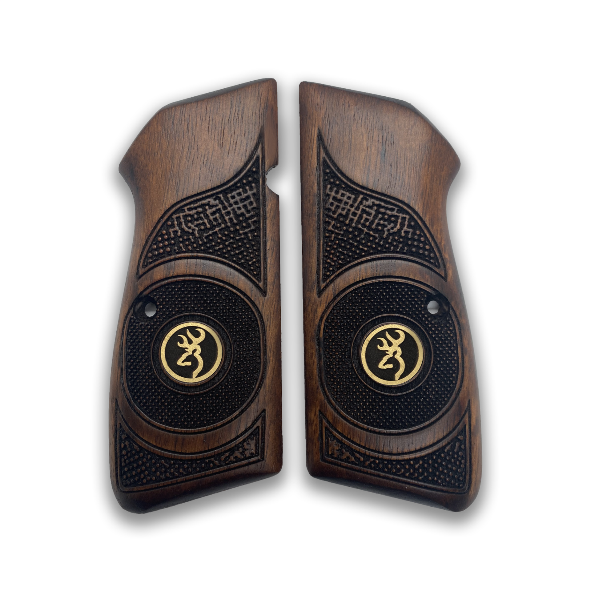 Zib Grips Silah Kabzası - Zig 14, Browning HP, High Power 14, Spor Kasa ile Uyumlu - Koyu Kahverengi Renk - Metal Logolu - BRWHPSCV028L1