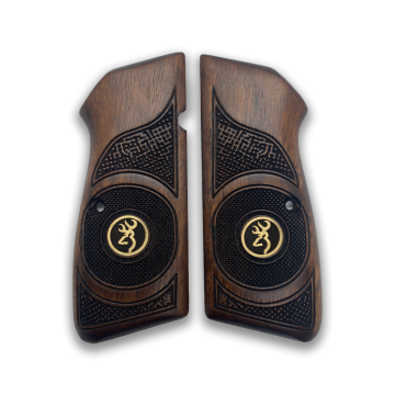 Zib Grips Silah Kabzası - Zig 14, Browning HP, High Power 14, Spor Kasa ile Uyumlu - Koyu Kahverengi Renk - Metal Logolu - BRWHPSCV028L1