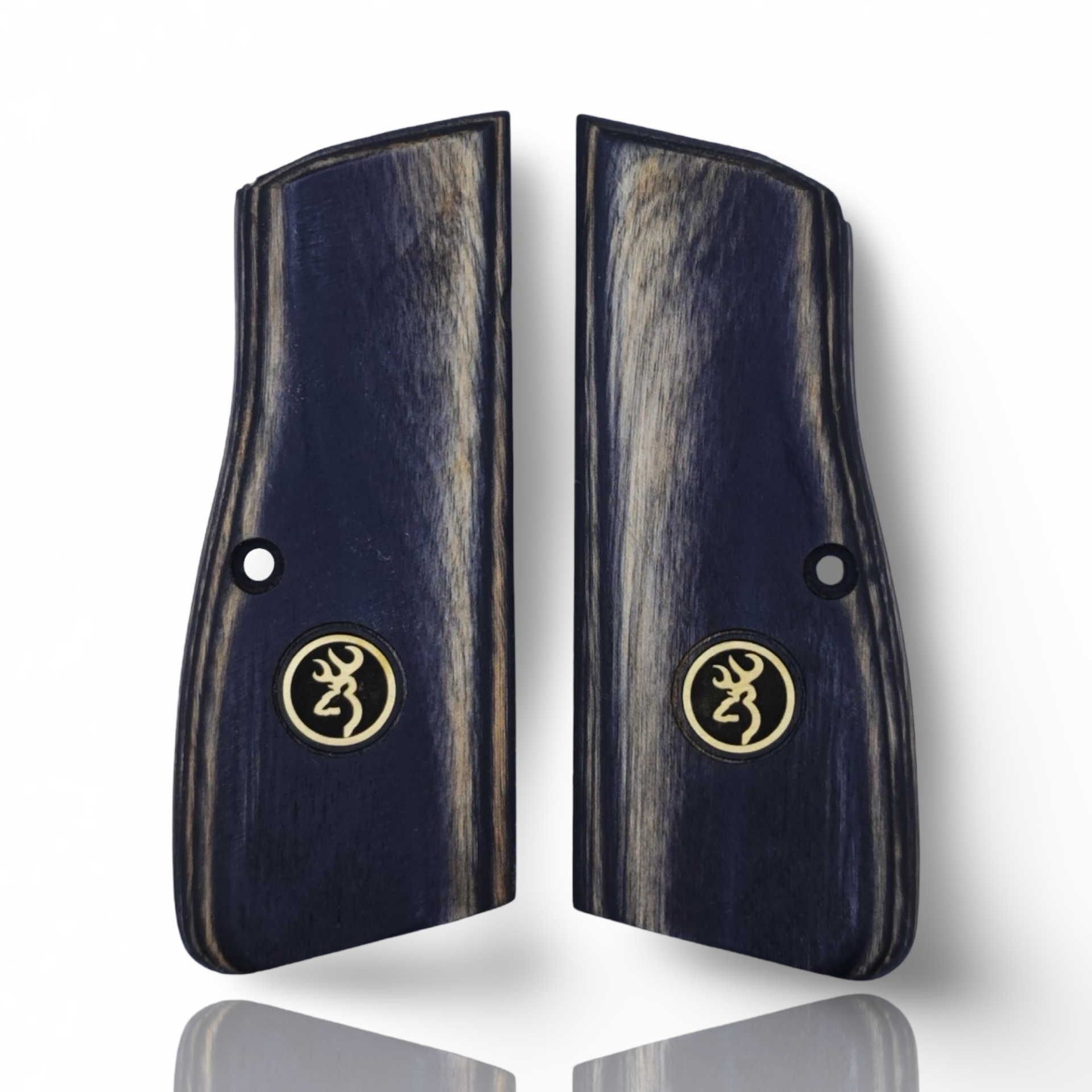 Zib Grips Silah Kabzası - Zig 14, Browning HP, High Power 14, Dik Kasa, Browning Halkalı (Halka için kesim yaptırmak için mesaj atın), Halkasız ile Uyumlu - Sadece vernik uygulanmış - Lamine Malzemesinden Yapılma - Metal Logolu - LMBRWHPSV056L1