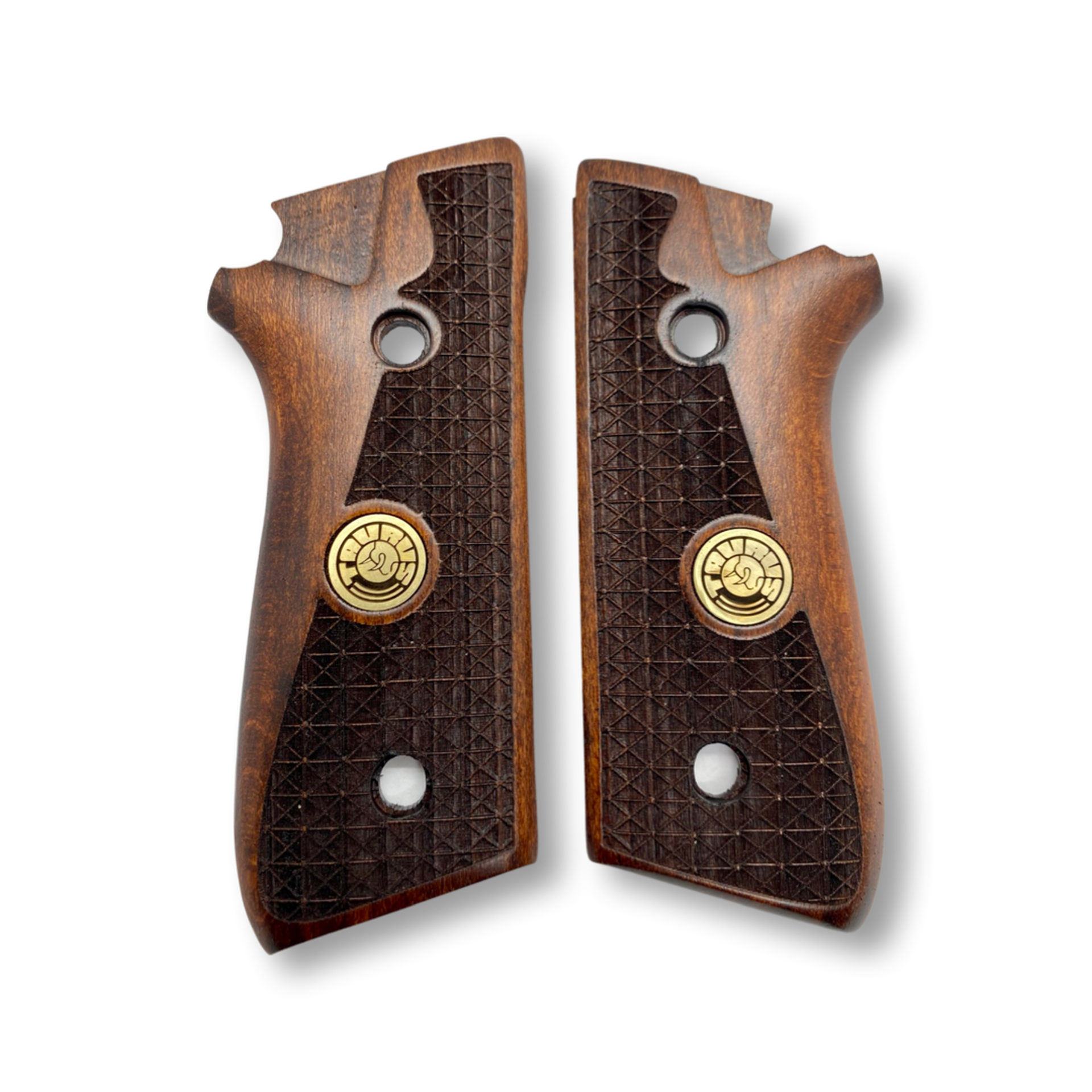Zib Grips Silah Kabzası - Cybergun, Taurus PT92 ile Uyumlu - Koyu Kahverengi Renk - Metal Logolu - TRSPT92CV003L1
