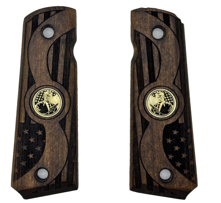 Zib Grips Silah Kabzası - Colt 1911, Girsan MC 1911 ile Uyumlu - Koyu Kahverengi Renk - Metal Logolu - CLT1911CV093L1